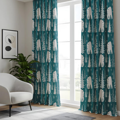Onay Teal Polar Bear Curtains – Winter Forest Nursery Drapes