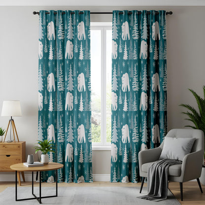 Onay Teal Polar Bear Curtains – Winter Forest Nursery Drapes