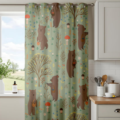 Onay Sage Green Woodland Bear Curtains – Mushroom Nursery Drapes