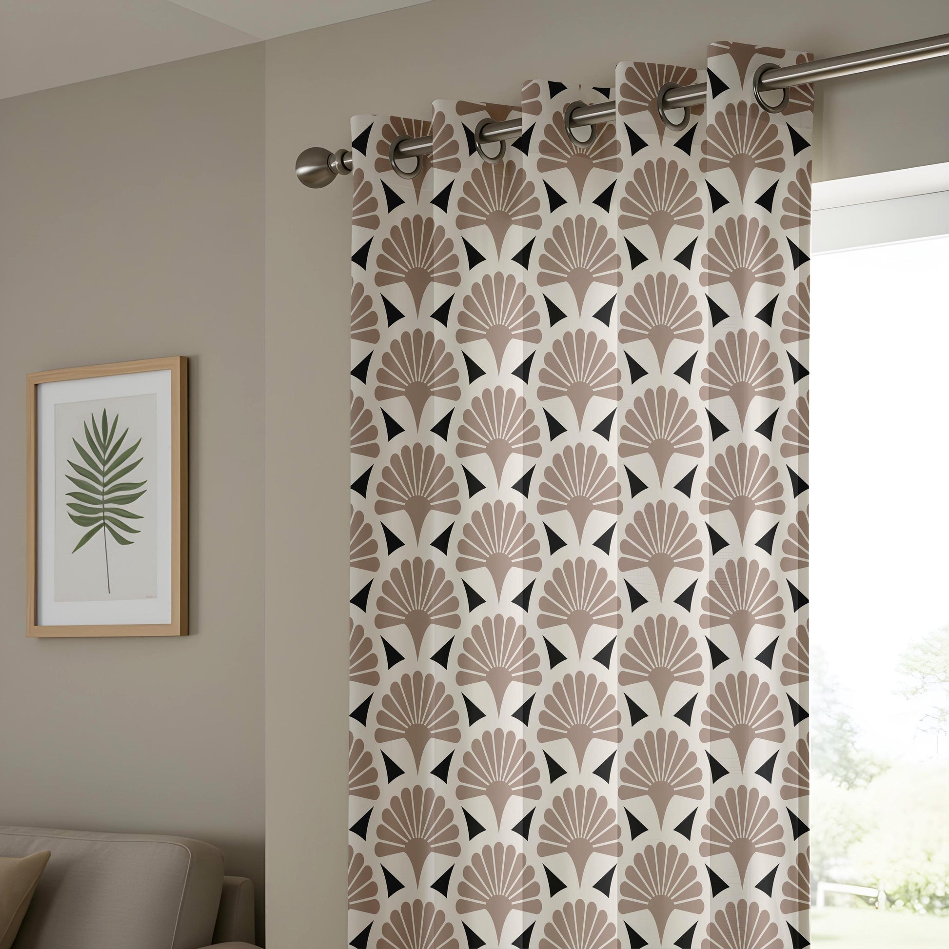 Onay Taupe Art Deco Fan Curtains – Geometric Scallop Pattern Drapes