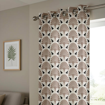 Onay Taupe Art Deco Fan Curtains – Geometric Scallop Pattern Drapes