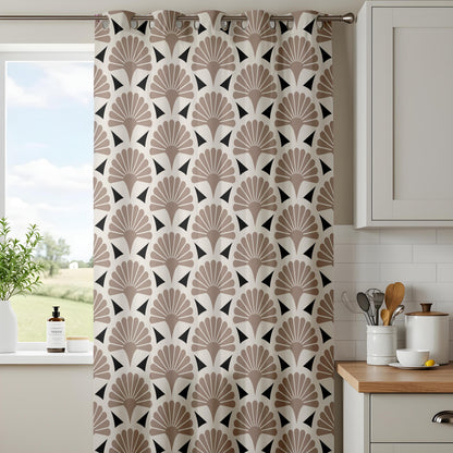 Onay Taupe Art Deco Fan Curtains – Geometric Scallop Pattern Drapes