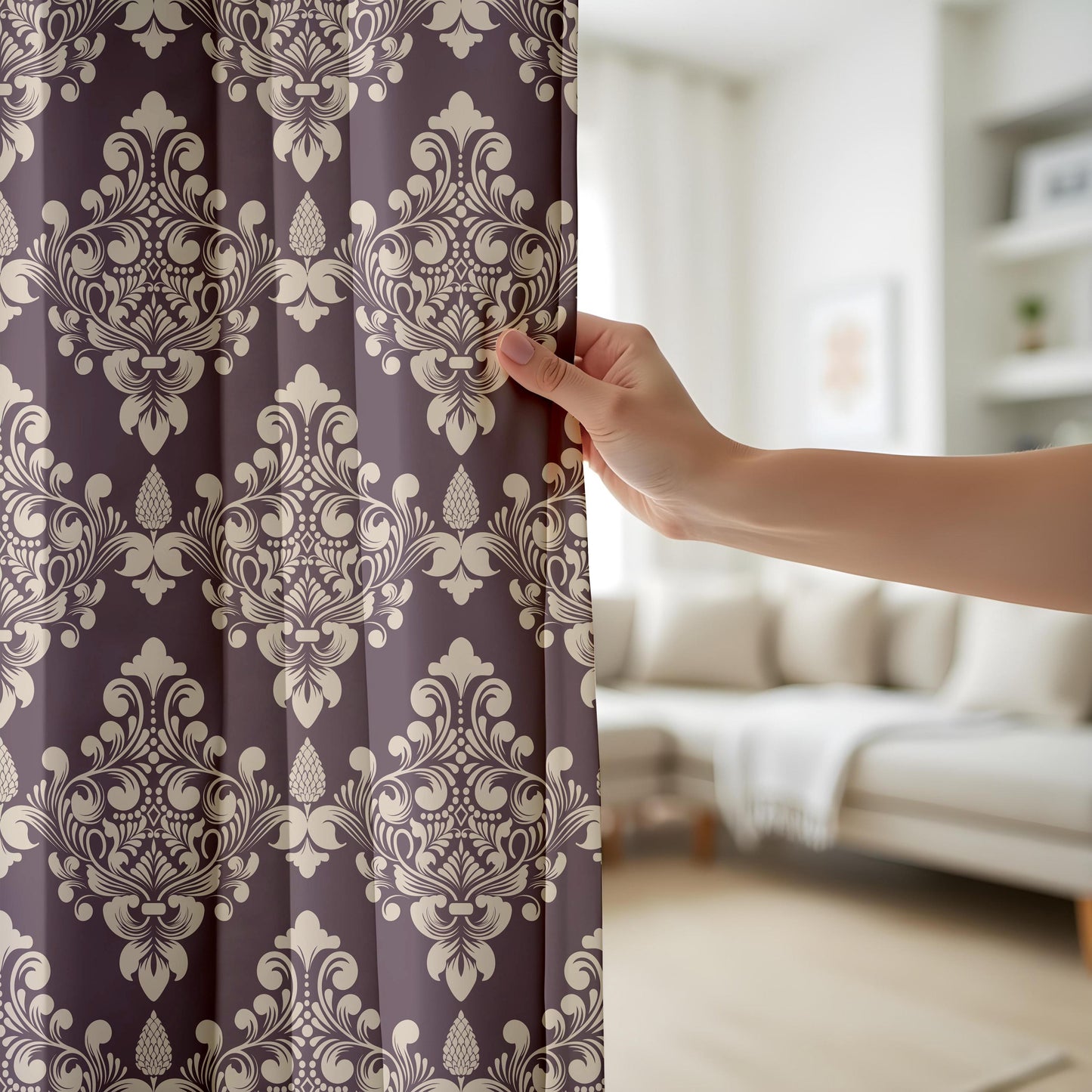 Onay Eggplant Purple Damask Curtains – Vintage Victorian Baroque Drapes