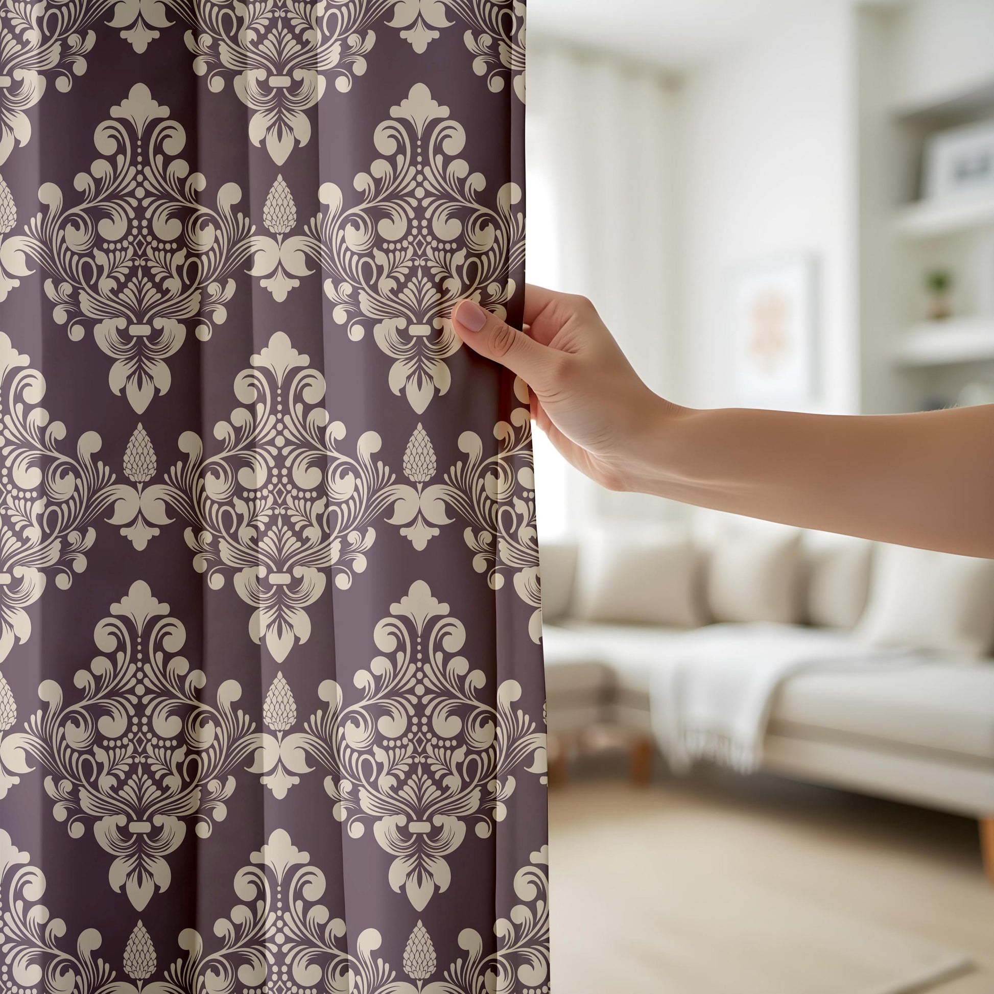 Onay Eggplant Purple Damask Curtains – Vintage Victorian Baroque Drapes