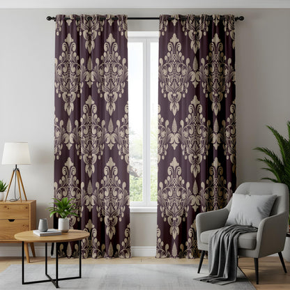 Onay Eggplant Purple Damask Curtains – Vintage Victorian Baroque Drapes