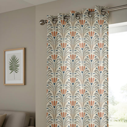 Onay Terracotta Grey Art Deco Curtains – Geometric Tulip Fan Drapes