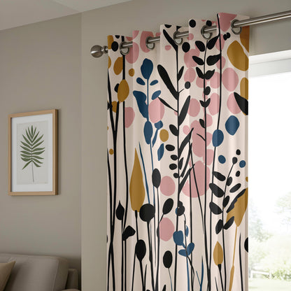 Onay Blush Pink Mustard Abstract Floral Curtains – Colorful Living Room
