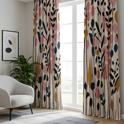 Onay Blush Pink Mustard Abstract Floral Curtains – Colorful Living Room