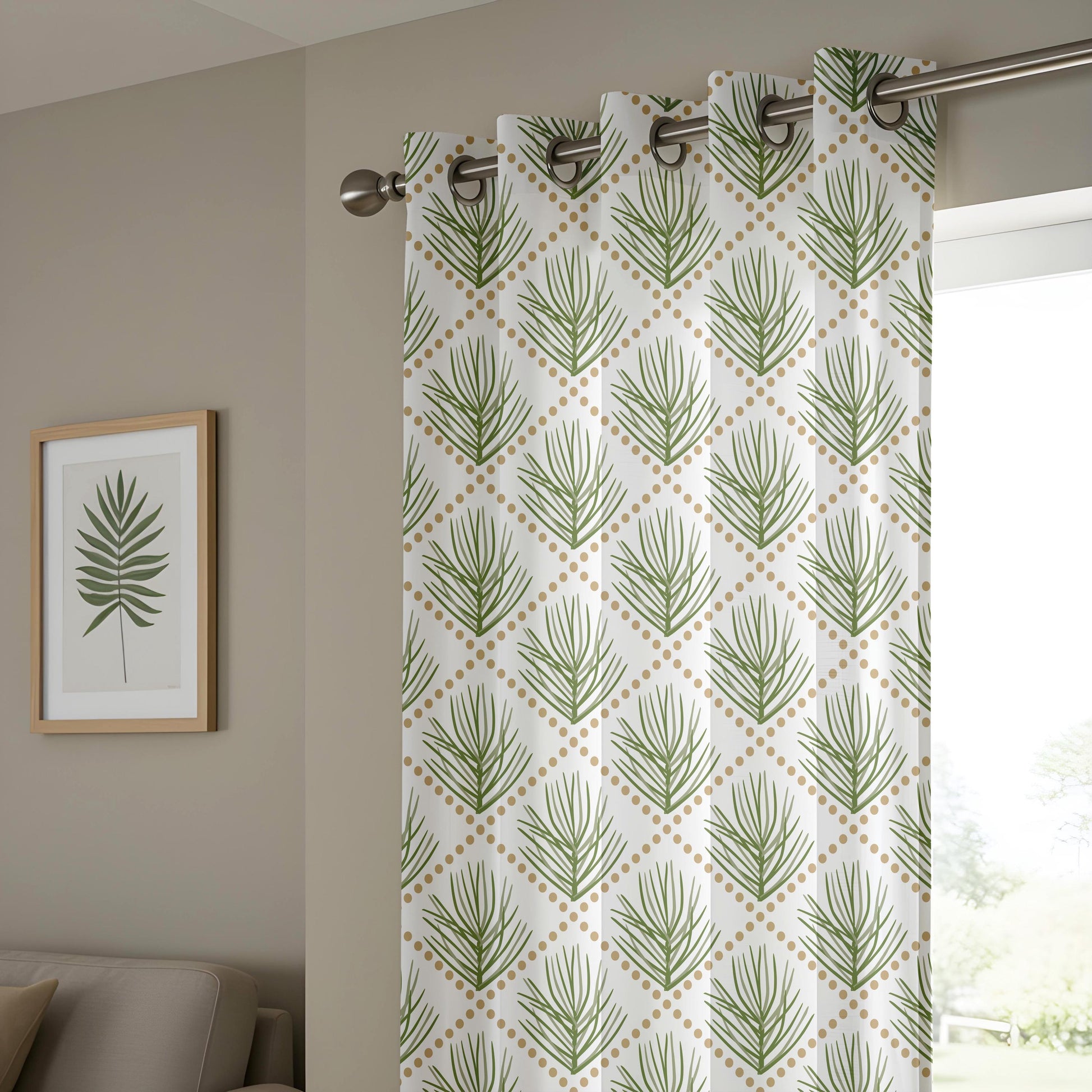 Onay Green Pine Needle Geometric Curtains – Boho Botanical Diamond Drapes