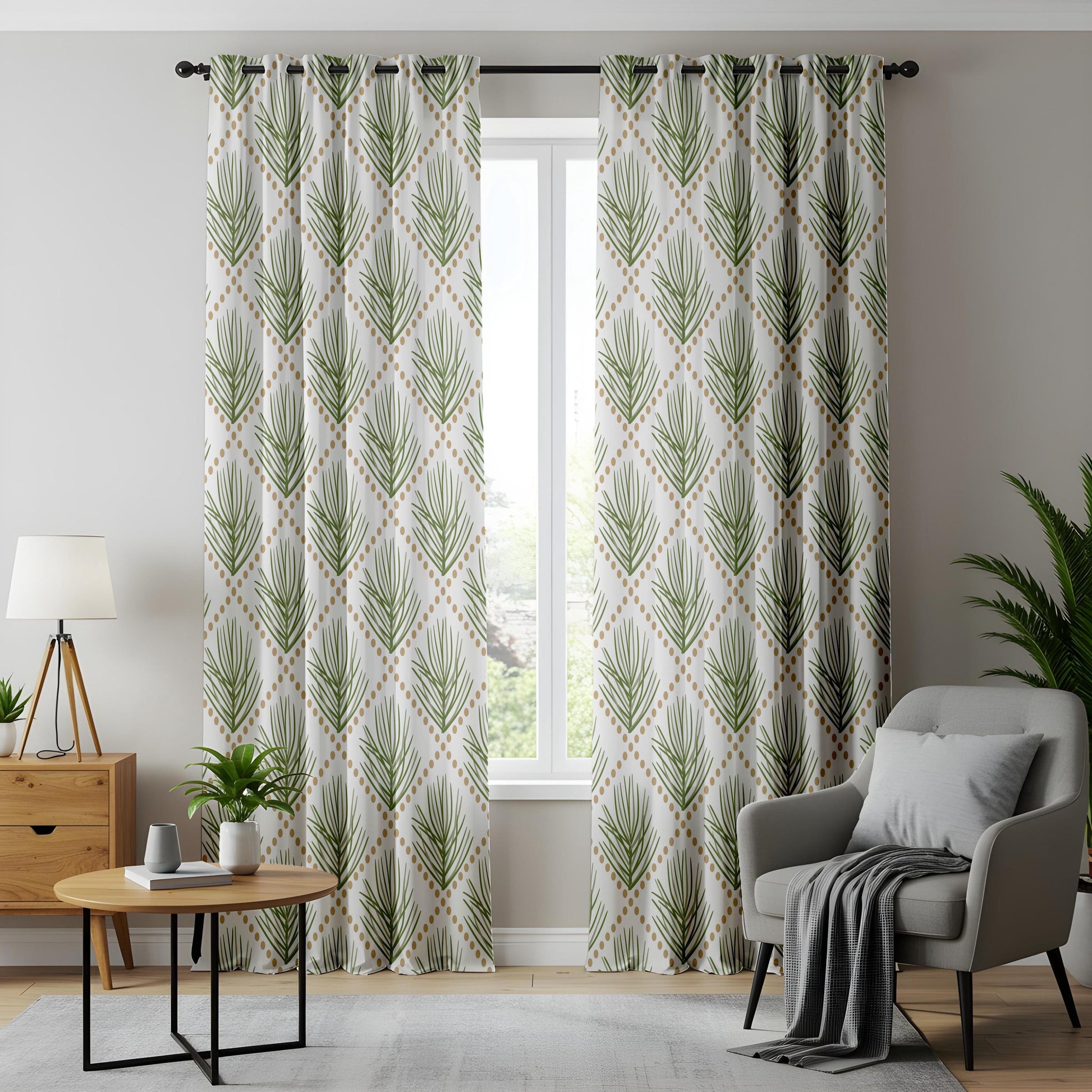 Onay Green Pine Needle Geometric Curtains – Boho Botanical Diamond Drapes