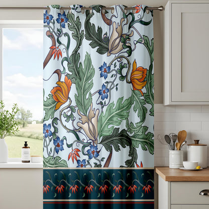 Onay Blue Green Arts and Crafts Curtains – William Morris Style Floral Drapes
