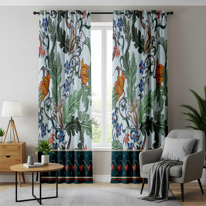 Onay Blue Green Arts and Crafts Curtains – William Morris Style Floral Drapes