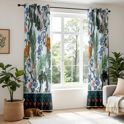 Onay Blue Green Arts and Crafts Curtains – William Morris Style Floral Drapes