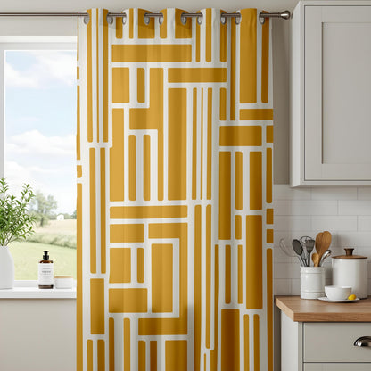 Onay Mustard Yellow Geometric Line Curtains – Mid Century Living Room
