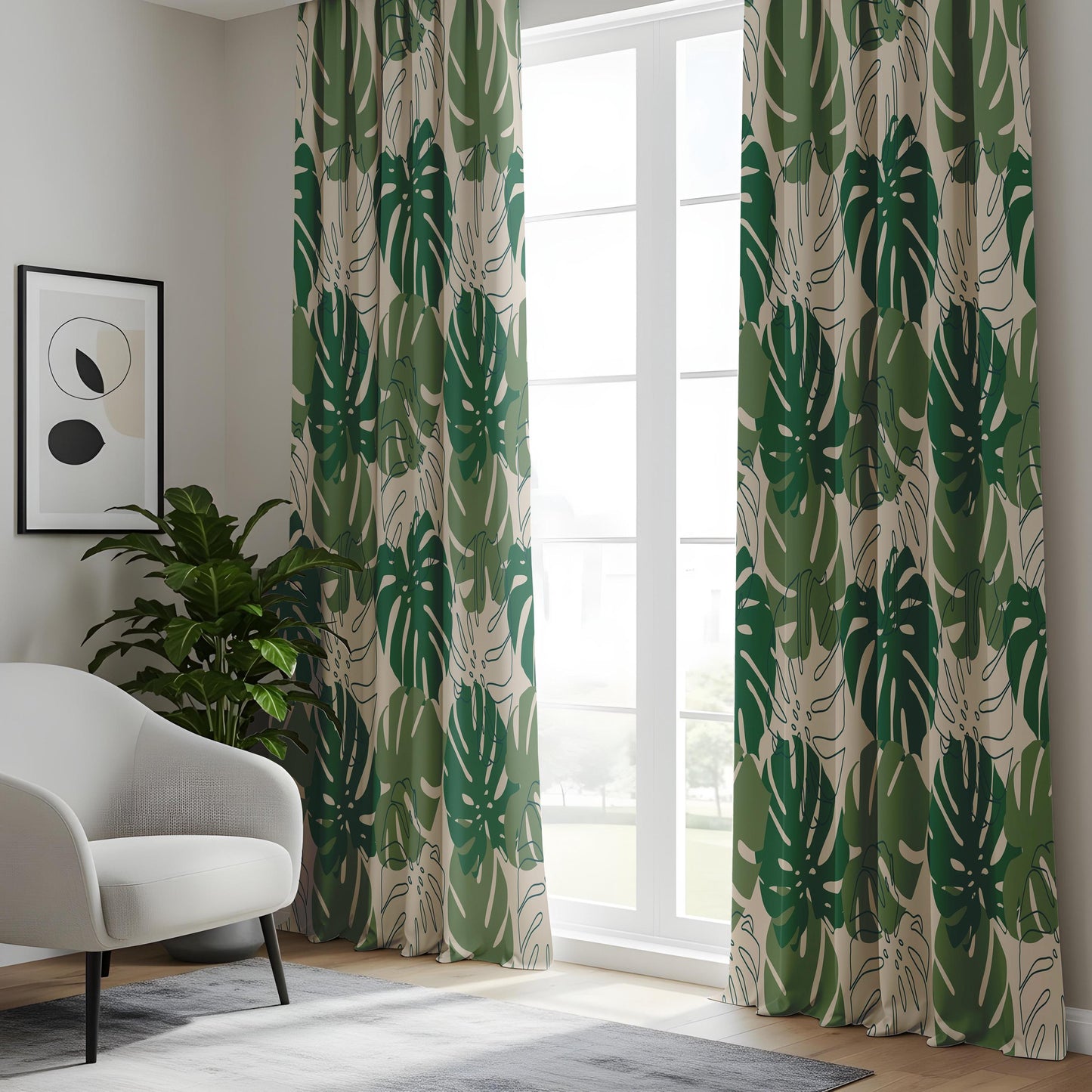 Onay Green Monstera Leaf Curtains – Tropical Botanical Jungle Drapes