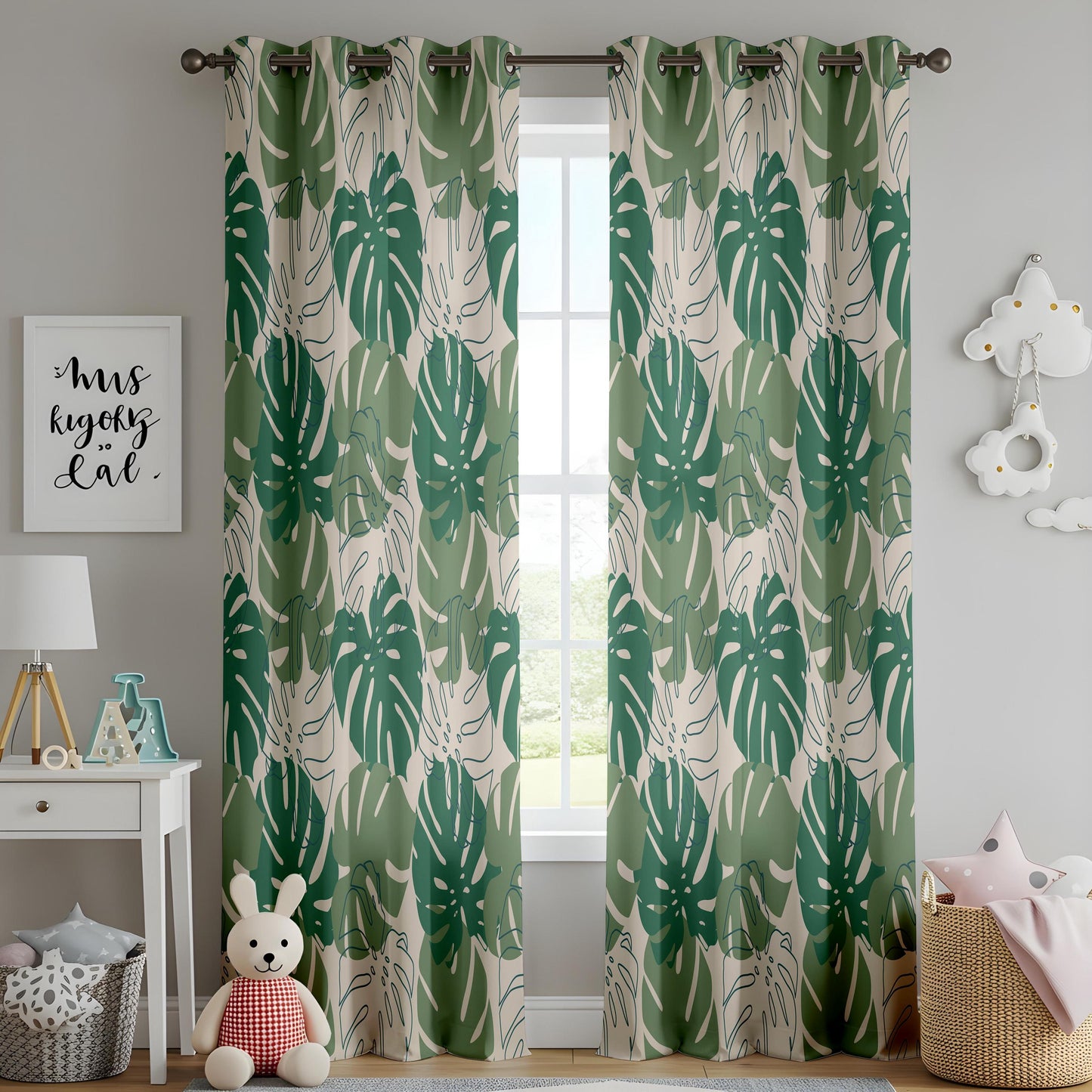 Onay Green Monstera Leaf Curtains – Tropical Botanical Jungle Drapes