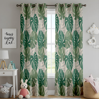 Onay Green Monstera Leaf Curtains – Tropical Botanical Jungle Drapes