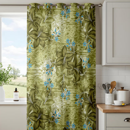 Onay Olive Green Blue Grunge Tropical Curtains – Textured Boho Decor