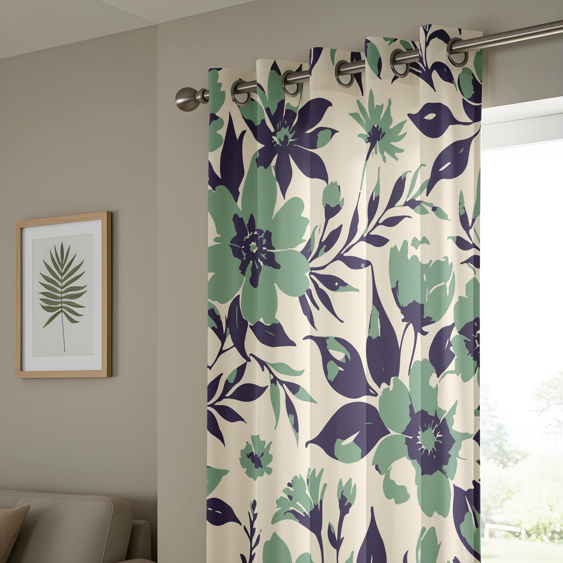 Onay Sage Green Navy Floral Curtains – Modern Farmhouse Drapes