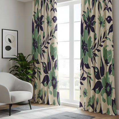 Onay Sage Green Navy Floral Curtains – Modern Farmhouse Drapes
