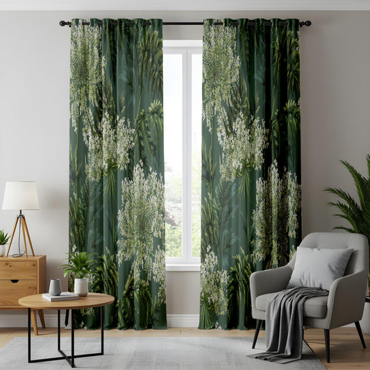 Onay Dark Forest Green Wildflower Curtains – Moody Cottagecore Decor