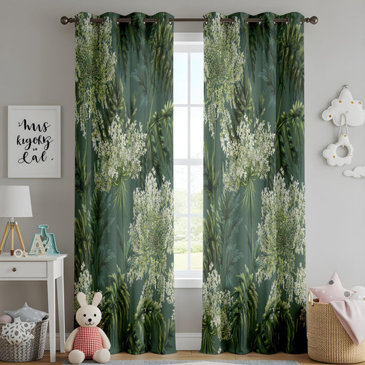 Onay Dark Forest Green Wildflower Curtains – Moody Cottagecore Decor