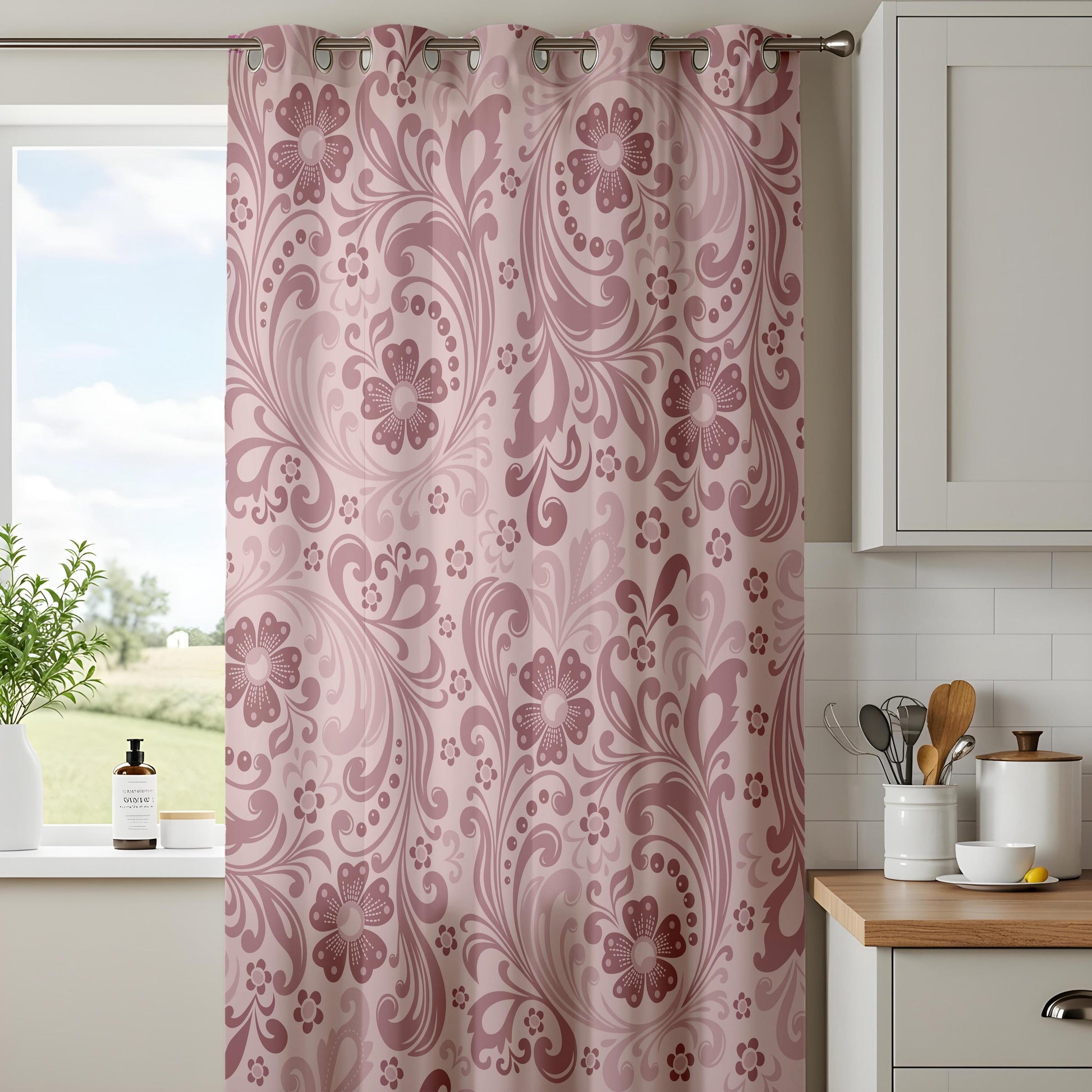 Onay Dusty Rose Pink Damask Curtains – Vintage Baroque Style Drapes