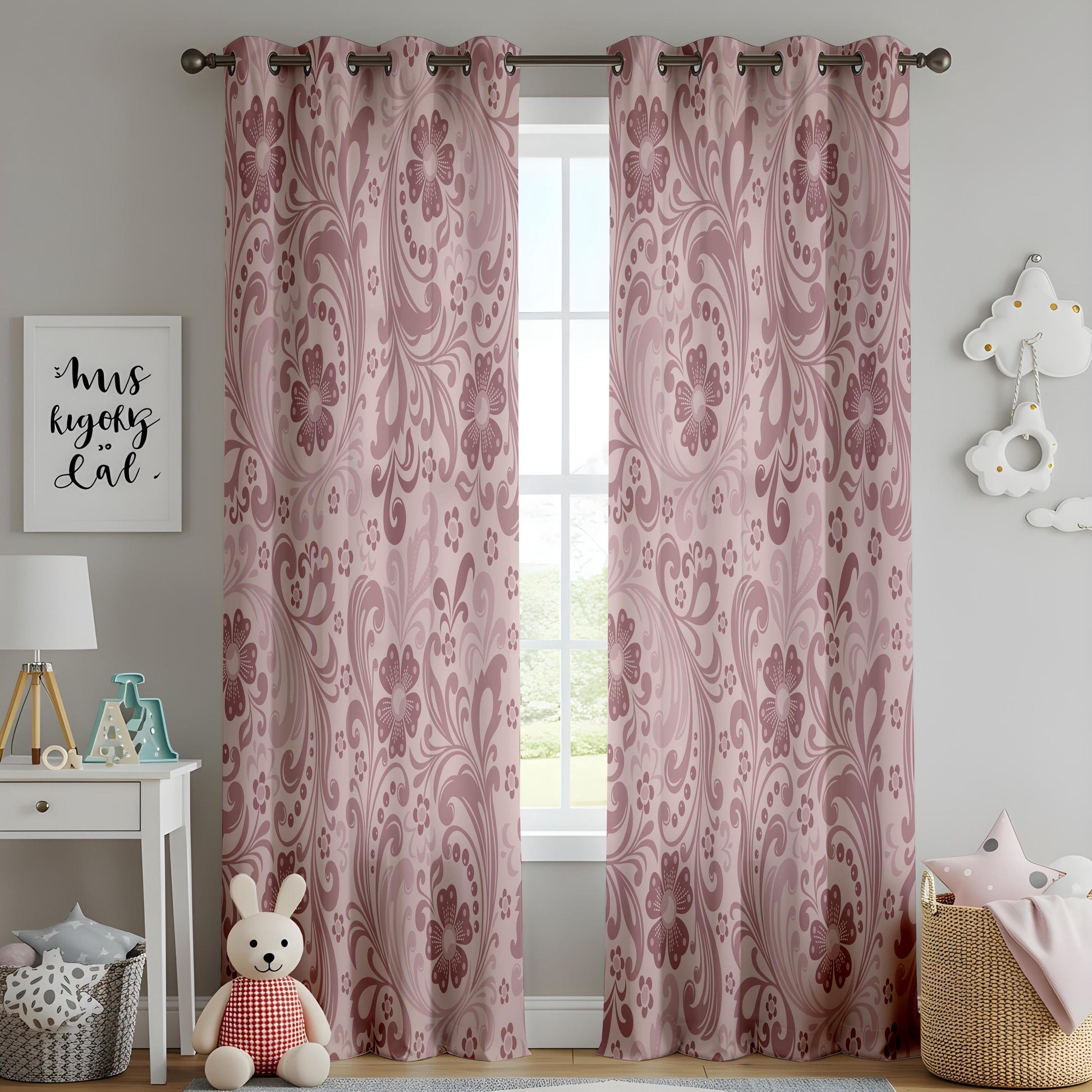 Onay Dusty Rose Pink Damask Curtains – Vintage Baroque Style Drapes