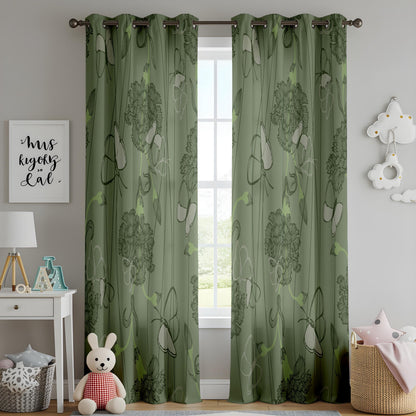Onay Sage Green Butterfly Floral Curtains – Vintage Botanical Sketch Drapes