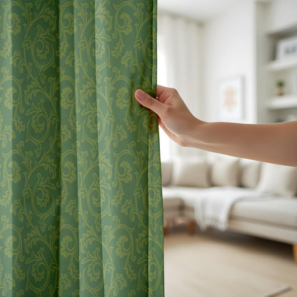 Onay Moss Green Damask Curtains – Vintage Baroque Scroll Drapes