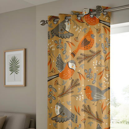 Onay Mustard Yellow Bird Curtains – Scandi Folk Art Drapes