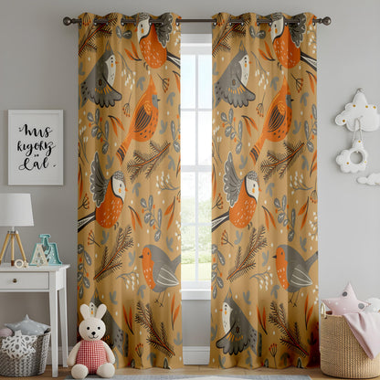 Onay Mustard Yellow Bird Curtains – Scandi Folk Art Drapes