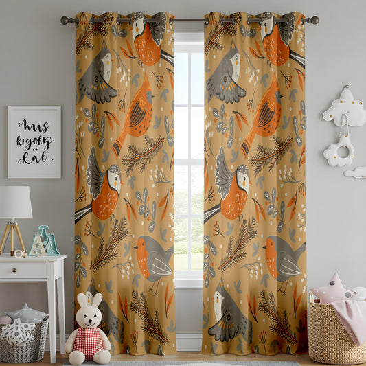 Onay Mustard Yellow Bird Curtains – Scandi Folk Art Drapes