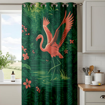 Onay Pink Flamingo Tropical Curtains – Deep Green Jungle Drapes