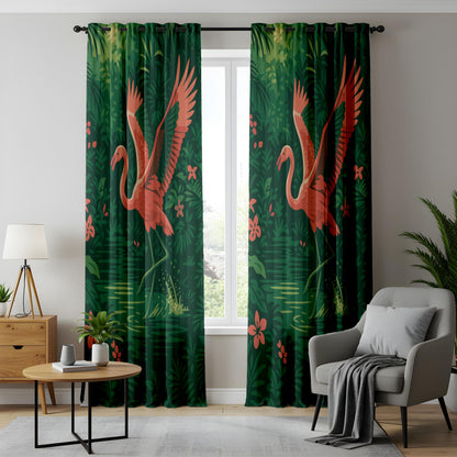 Onay Pink Flamingo Tropical Curtains – Deep Green Jungle Drapes