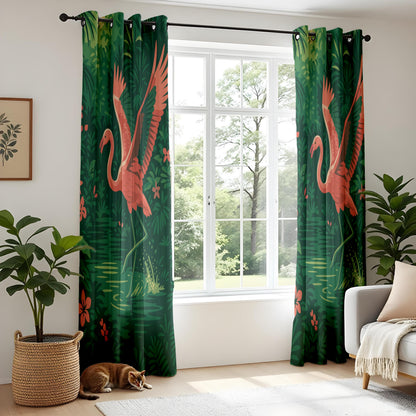Onay Pink Flamingo Tropical Curtains – Deep Green Jungle Drapes