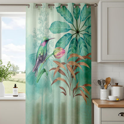 Onay Watercolor Hummingbird Curtains – Teal Tropical Bird Drapes