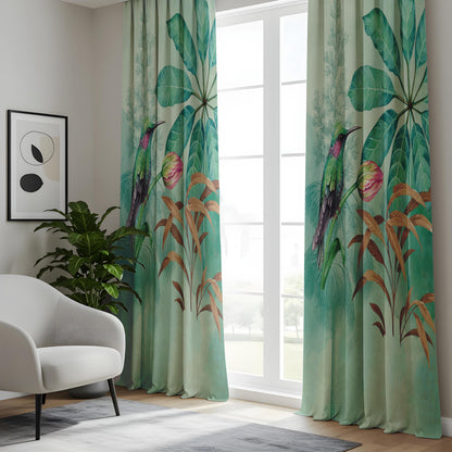 Onay Watercolor Hummingbird Curtains – Teal Tropical Bird Drapes