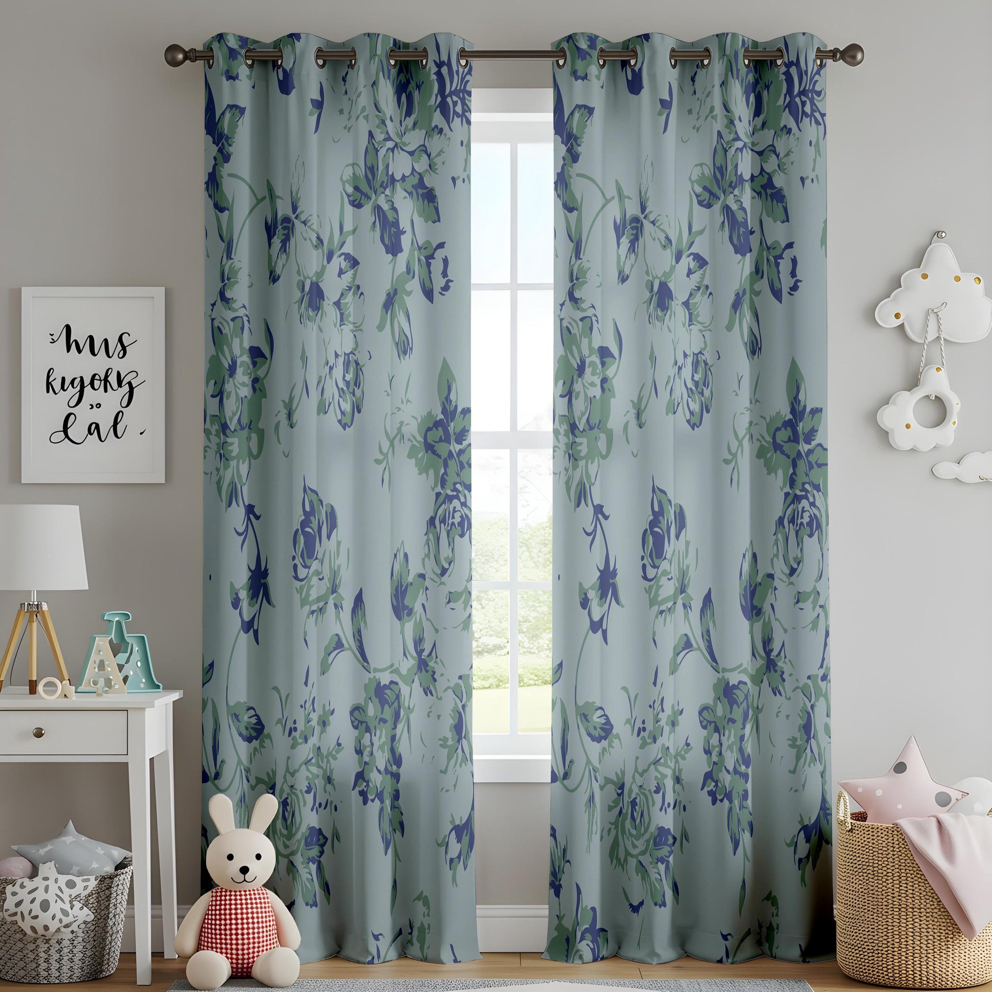 Onay Dusty Blue Floral Curtains – Vintage French Country Drapes