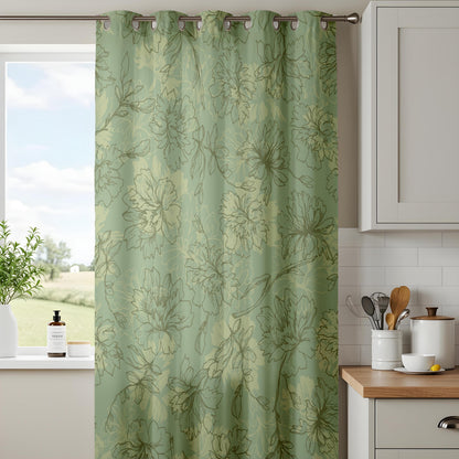 Onay Sage Green Floral Sketch Curtains – Vintage Botanical Line Art Drapes