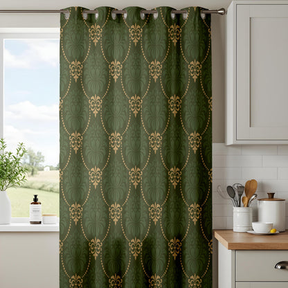 Onay Dark Green Gold Trellis Curtains – Vintage Art Deco Chain Drapes