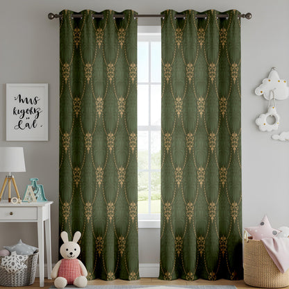 Onay Dark Green Gold Trellis Curtains – Vintage Art Deco Chain Drapes