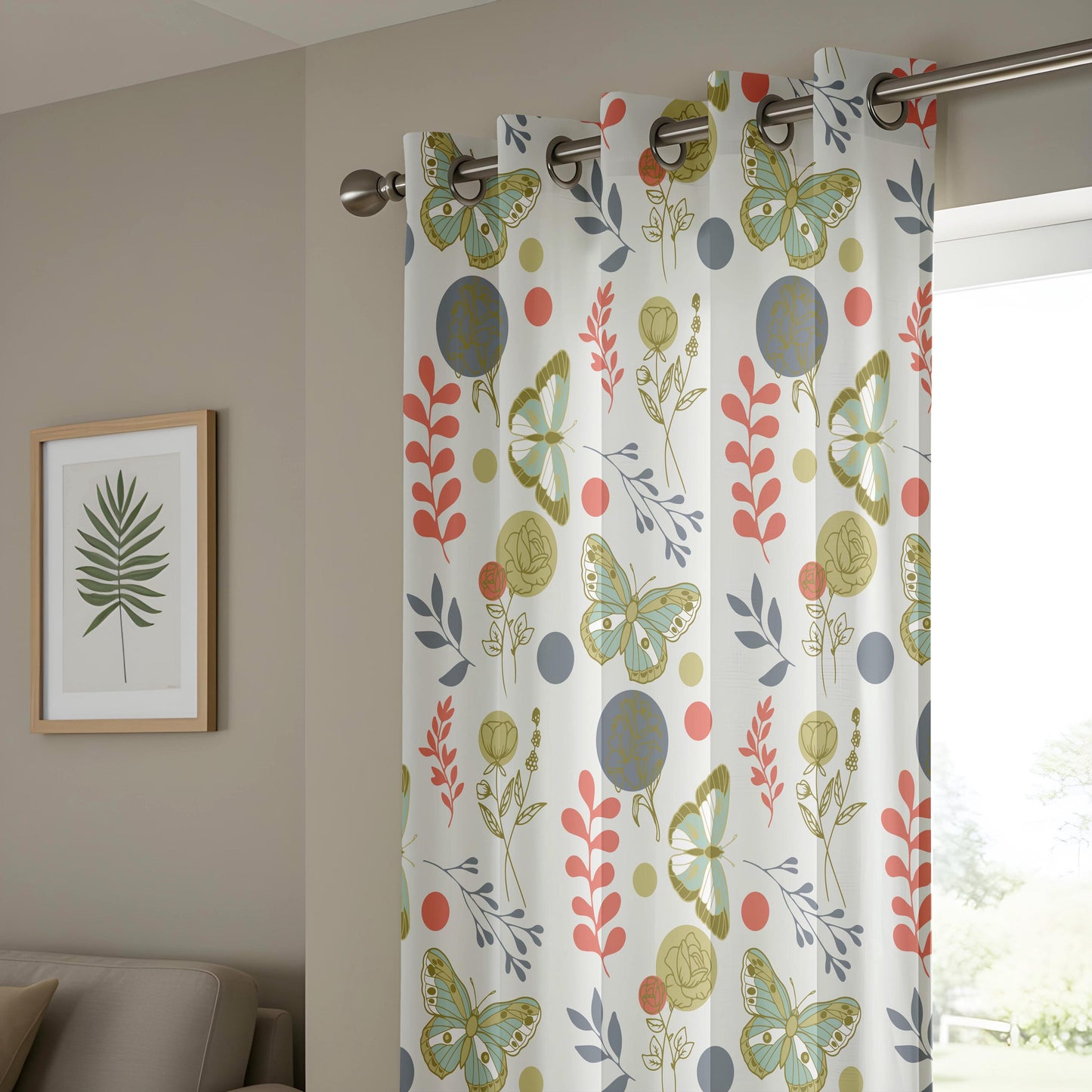 Onay Retro Butterfly Curtains – Sage Green Rust Moth Drapes