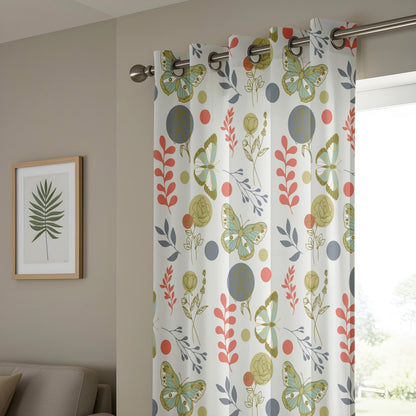 Onay Retro Butterfly Curtains – Sage Green Rust Moth Drapes