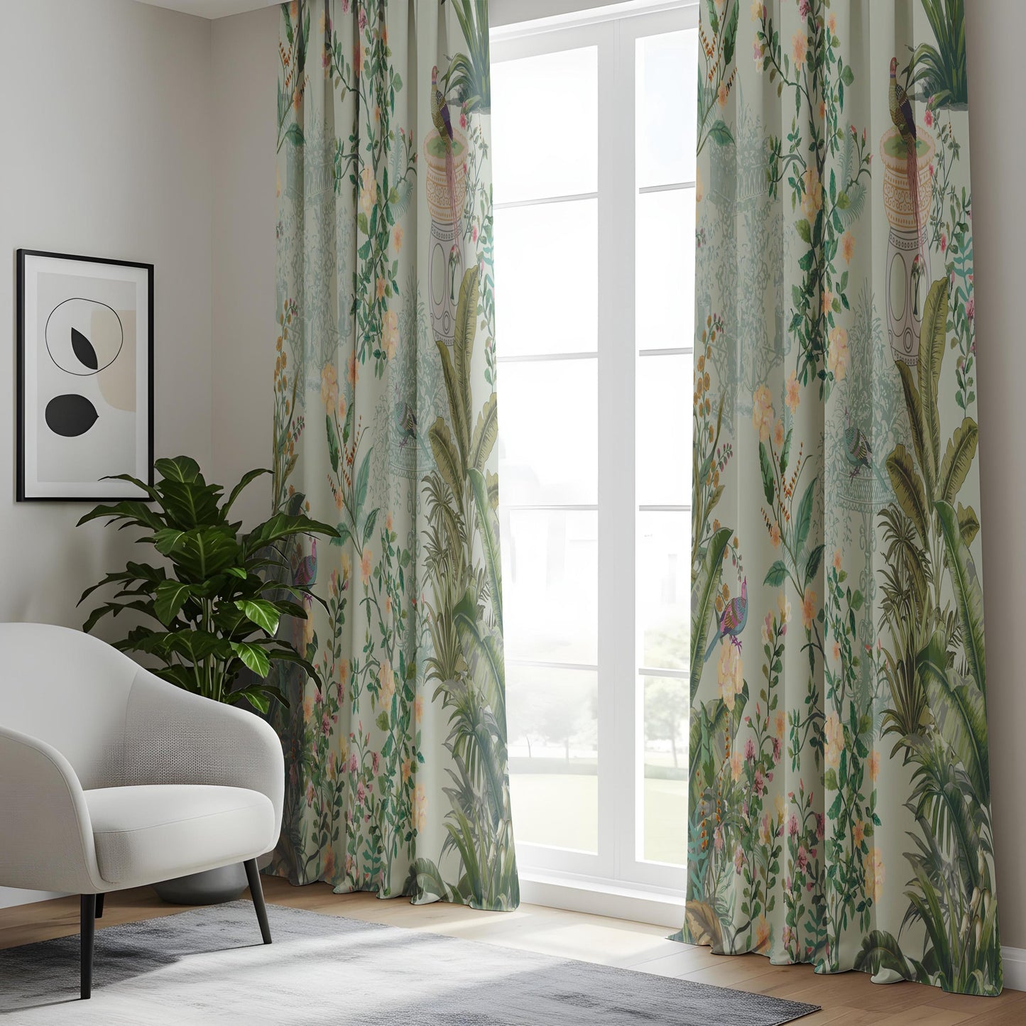 Onay Vintage Chinoiserie Curtains – Pastel Botanical Garden Drapes