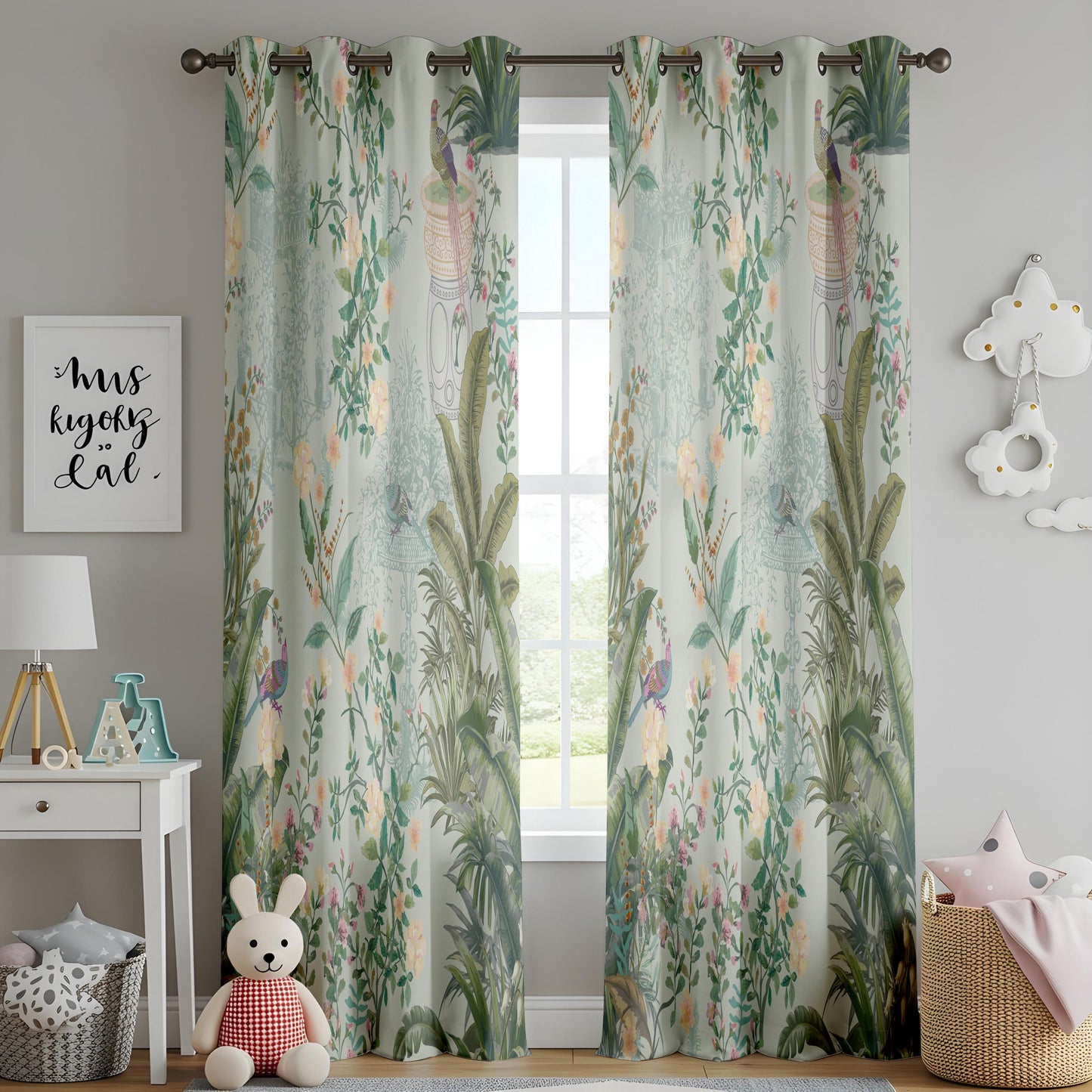 Onay Vintage Chinoiserie Curtains – Pastel Botanical Garden Drapes