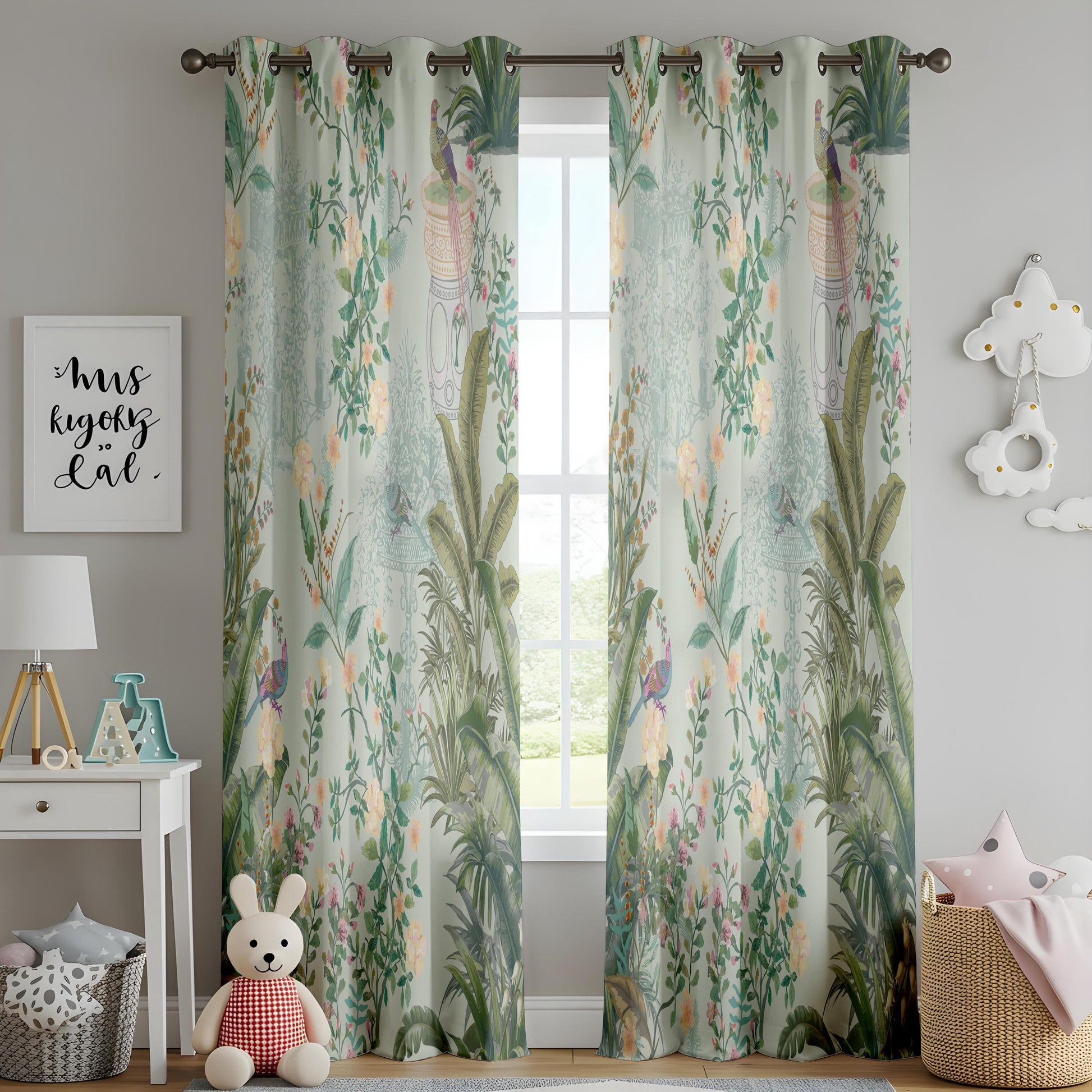 Onay Vintage Chinoiserie Curtains – Pastel Botanical Garden Drapes
