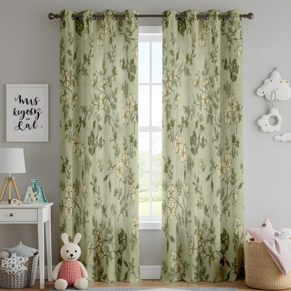 Onay Sage Green Wildflower Curtains – Vintage Botanical Sketch Drapes