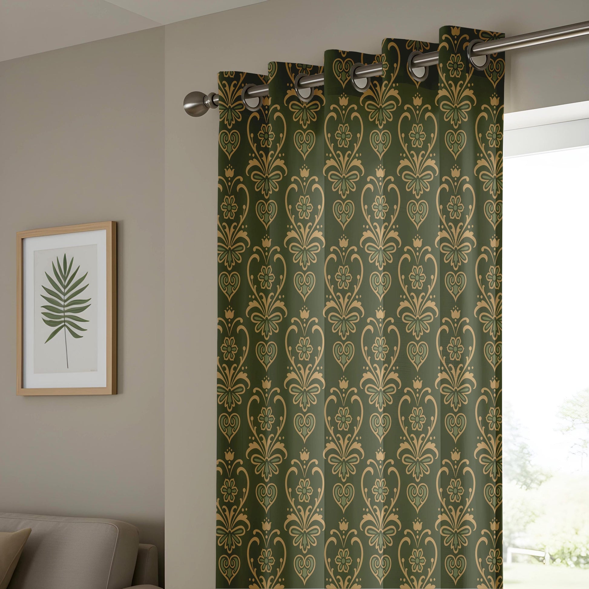 Onay Dark Green Gold Damask Curtains – Vintage Victorian Gothic Drapes