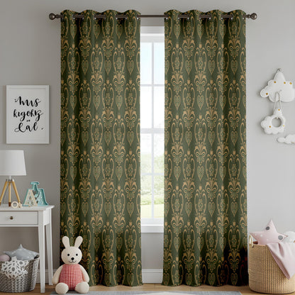 Onay Dark Green Gold Damask Curtains – Vintage Victorian Gothic Drapes
